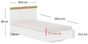 Egyszemélyes ágy 90 cm Vina (fehér + wotan tölgy) (matrac és ágyrács nélkül). Akció -18%. 1053368