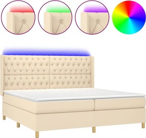 vidaXL krémszínű szövet rugós és LED-es ágy matraccal 200 x 200 cm