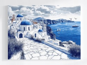 Canvas Vászonkép Görögország Santorini Tenger Templom Kék 100x75