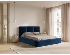 Sötétkék bársony kárpitozott ágyneműtartós franciaágy ágyráccsal 200x200 cm Brody – Mazzini Beds