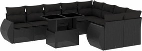 vidaXL 10 részes fekete polyrattan kerti ülőgarnitúra párnákkal