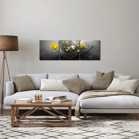 Kép- sárga absztrakt gömbök (órával) (90x30 cm)