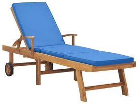 Tömör tíkfa napozóágy kék párnával
