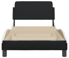 fekete és fehér műbőr ágykeret fejtámlával 90 x 200 cm