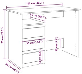 kézműves tölgy színű szerelt fa íróasztal 102x50x75 cm