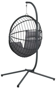 szürke rattan és acél függő kagylószék állvánnyal