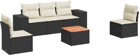 vidaXL 6 részes fekete polyrattan kerti ülőgarnitúra párnákkal