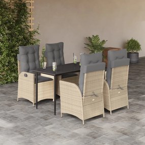 5 részes bézs polyrattan kerti étkezőgarnitúra párnákkal