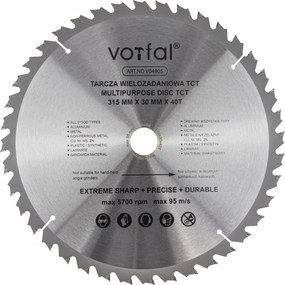 Vágótárcsa Többcélú Fűrész Tct 315X30X40T Fém Fa Kompozit