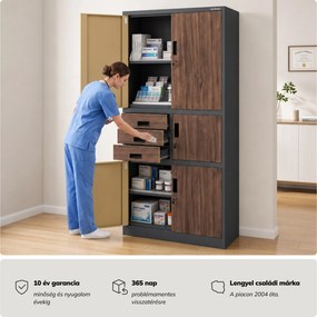 Fém irodai szekrény széffel, antracit, dió, 900x1850x400 mm: FILIP II Eco Design