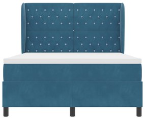 Boxspring Ágy Matraccal Sötét Kék - 140x200 cm - Bársony