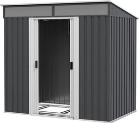 Outsunny 2m² Kerti Szekrény 195x122x181.5 cm Fém Kültéri Szekrény Alap Nélküli Csúszóajtóval 2 Ablakkal és UV Védelemmel Eszközök Tárolására Teraszon