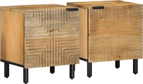 vidaXL 2 db barna tömör mangófa éjjeliszekrény 40 x 33 x 46 cm