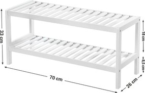 Bambusz tárolópolc, 2 szintes cipőtartó, fehér，70 x 26 x 33 cm