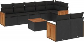vidaXL 9 részes fekete polyrattan kerti ülőgarnitúra párnákkal