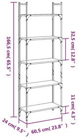 5 szintes fekete szerelt fa könyvespolc 60,5x24x166,5 cm