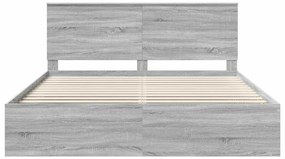vidaXL Ágykeret fejtámlával Szürke Sonoma 180 x 200 cm Tömör fenyőfa