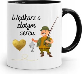 Fekete Bögre Arany Szívű Horgászoknak Ajándék fényképes nyomattal