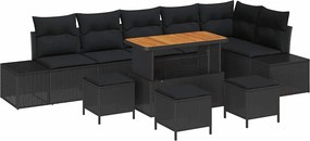 vidaXL Kerti Kanapé Szett párnával 10 pcs Fekete polirattan