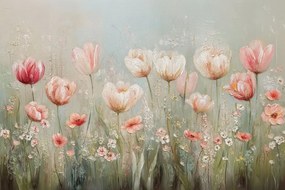 Fotótapéta Flizelina Kert Rét Virágágyás Tavasz Virágok Tulipánok 208x146 ragasztó