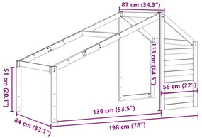 vidaXL tömör fenyőfa gyerekágytető 198 x 87 x 113 cm