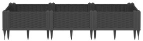vidaXL fekete polipropilén kerti virágláda cövekekkel 125x40x28,5 cm