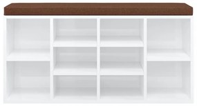 magasfényű fehér szerelt fa cipőtároló pad 100x35x45 cm