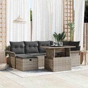 7 részes kertibútor szett párnákkal Szürke Poli Rattan, 2 üléses kertibútor tárolóval és párnákkal Szürke Poli Rattan