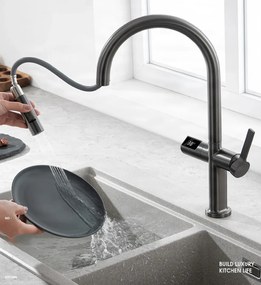Konyhai csaptelep ELITE EDITION KSS1700 kihúzható zuhanyfejjel, LED-kijelzővel és érintésmentes érzékelővel, több színváltozatban — Króm — Igen