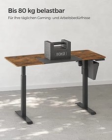 Elektromosan állítható íróasztal komplett, rusztikus barna 140x60x72-120cm