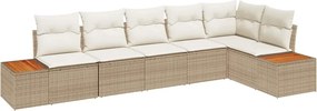 vidaXL Kerti Kanapé Szett párnával 6 pcs Beige és krém Polyrattan