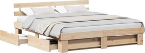 vidaXL Ágykeret fejtámlával fiókkal Barna 180 x 200 cm Tömör fenyőfa