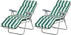 Outsunny 2 db állítható összecsukható napozóágy zöld + fehér acél | Aosom