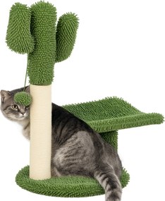 PawHut Kaktusz Formájú Macska Karomfa Kaparóval, Játék Gömbbel és Platformmal, Chipboard és Plüss Macska Torony, 35x31x55.5 cm, Zöld és Fehér | Aosom
