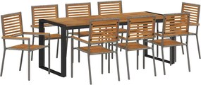 vidaXL Kert étkező szett 9 pcs Szürke és Barna polirattan