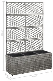 szürke rácsos polyrattan magaságyás 3 kaspóval 83 x 30 x 130 cm
