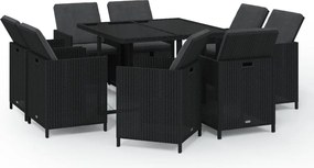 vidaXL 9 részes fekete polyrattan kerti étkezőgarnitúra párnákkal