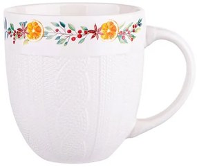 Karácsonyi nagyméretű porcelán bögre 615 ml - kötött hatású narancs mintás