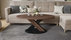 Mazzoni LOXA ovális dohányzóasztal Barna Tölgy / Fekete - DOHÁNYZÓASZTAL 120x65 cm