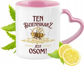 Újságírói bögre Rózsaszín, szív alakú füllel Kávé ajándék