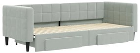 világosszürke kihúzható bársony heverő fiókkal 80 x 200 cm