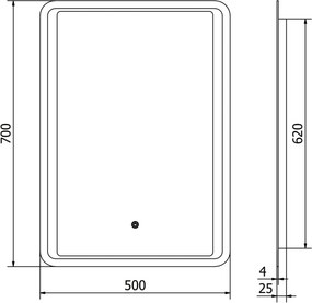 Mexen Zusa 50 x 70 cm-es, LED 6000K, páramentes fürdőszobai tükör - 9808-050-070-611-00