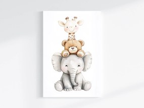 Vászonkép Canvas Akvarell Állatok Elefánt Mackó Zsiráf Portré 80x120