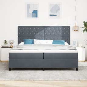 Boxspring Ágy Mattal Sötétszürke 200x200 cm Bársony