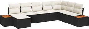 vidaXL Kerti Kanapé Szett párnával 9 pcs Fekete és Krém Polyrattan