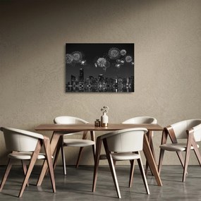 Kép - tűzijáték Miamiban, fekete és fehér (üvegen) (70x50 cm)
