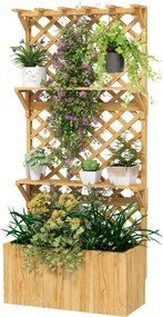 Outsunny Magasított Kertágy Trellis-szel, Virágcserép Készlet Fenyőfából, Növényágy Trellis-szel, Hidegkeret Polcokkal, Kertágy Cserép a Teraszon és K