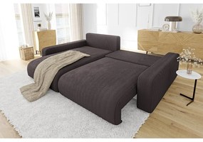 Barna kordbársony kinyitható sarokkanapé (variálható) Sara – Ropez