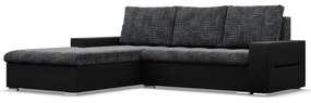 Toronto sarokkanapé, 2 ágyneműtartóval, fonott + műbőr, baloldali, szürke - fekete
