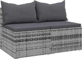 vidaXL 2 db szürke polyrattan kerti középső kanapé párnákkal
